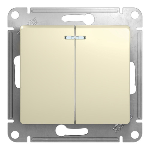 Выключатель 2-клавишный Schneider Electric GLOSSA, с подсветкой, скрытый монтаж, бежевый