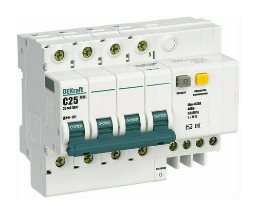 Дифавтомат DEKraft ДИФ-101 3P+N 20А (C) 4.5 кА, 100 мА ( AC ), 15221DEK