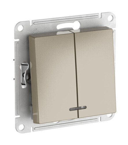 Systeme Electric AtlasDesign Шампань Выключатель 2-клавишный с подсвет.,сх.5а, 10АХ,мех., быстрозажим. клем.