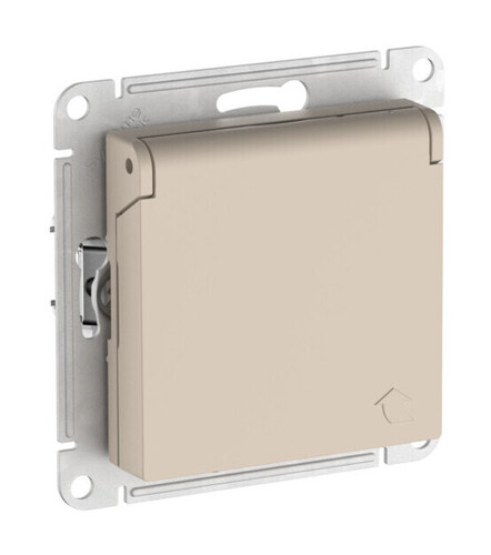 Systeme Electric AtlasDesign Песочный Розетка с заземл. со шторк. с крышкой, 16А,IP20,мех., быстрозажим. клем.