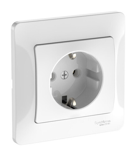 Systeme Electric Glossa Белый Розетка с заземлением, 16А, в сборе, быстрозажим. клем.