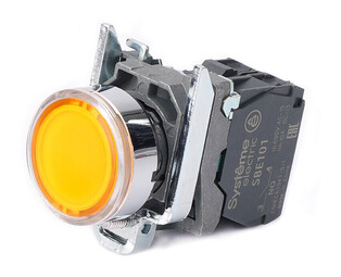 Кнопка SB4 с подсвет в сборе модуль 22мм желтая металл 230-240ВAC 1НО