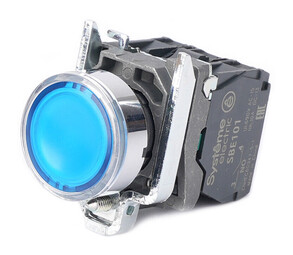 Кнопка SB4 с подсветкой в сборе модульная 22мм синяя металл 24ВDC 1НО+1НЗ